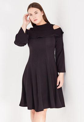 LOST INK PLUS  SWING DRESS WITH COLD SHOULDER